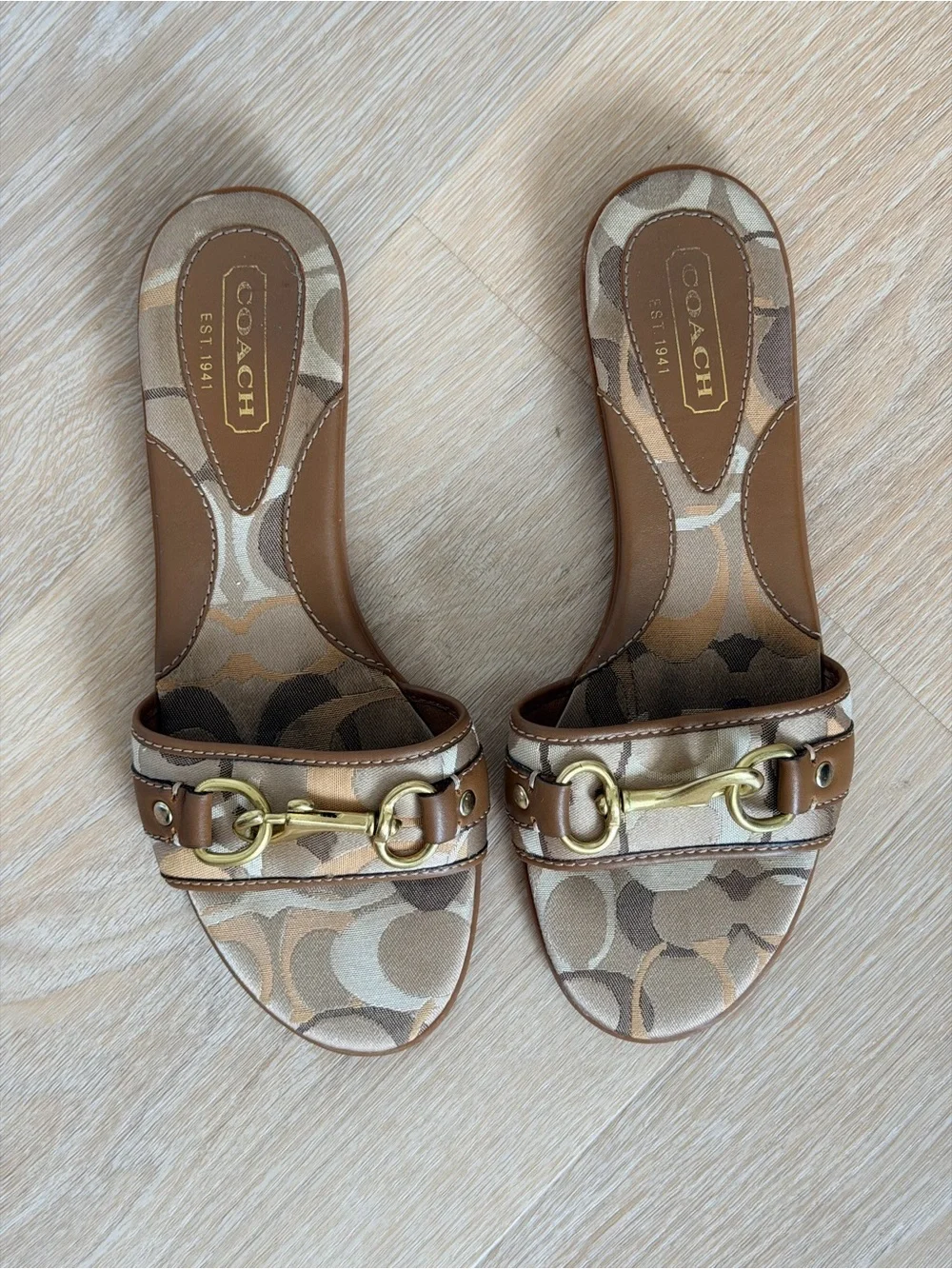 Vintage Y2K Coach Pattie Horsebit Signature Canvas Leather Slide Sandals Flats 6